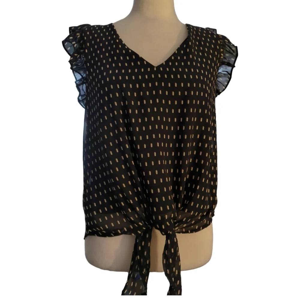 West K Sabrina ruffle tie front blouse size xs,styleTu41672-D 100%polyester - Picture 1 of 6